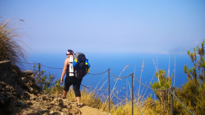 backpacker, escursioni, cielo, liguria, mare, orizzonte, quechua, escursionista, trekking