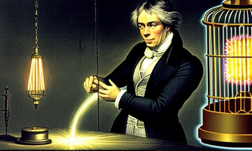 michael faraday, gabbia, esperimento, illustrazione, scienza