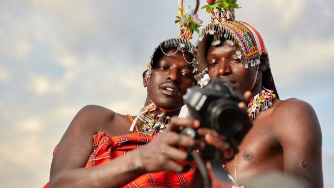 africani, tribù, fotocamere, tecnologia, giovani, africa, maasai