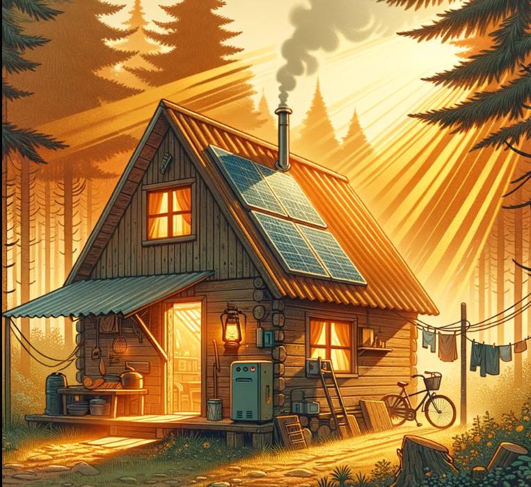 casa di legno in mezzo ai boschi, natura, energie rinnovabili, pannelli solari, off the grid, autosufficienza 